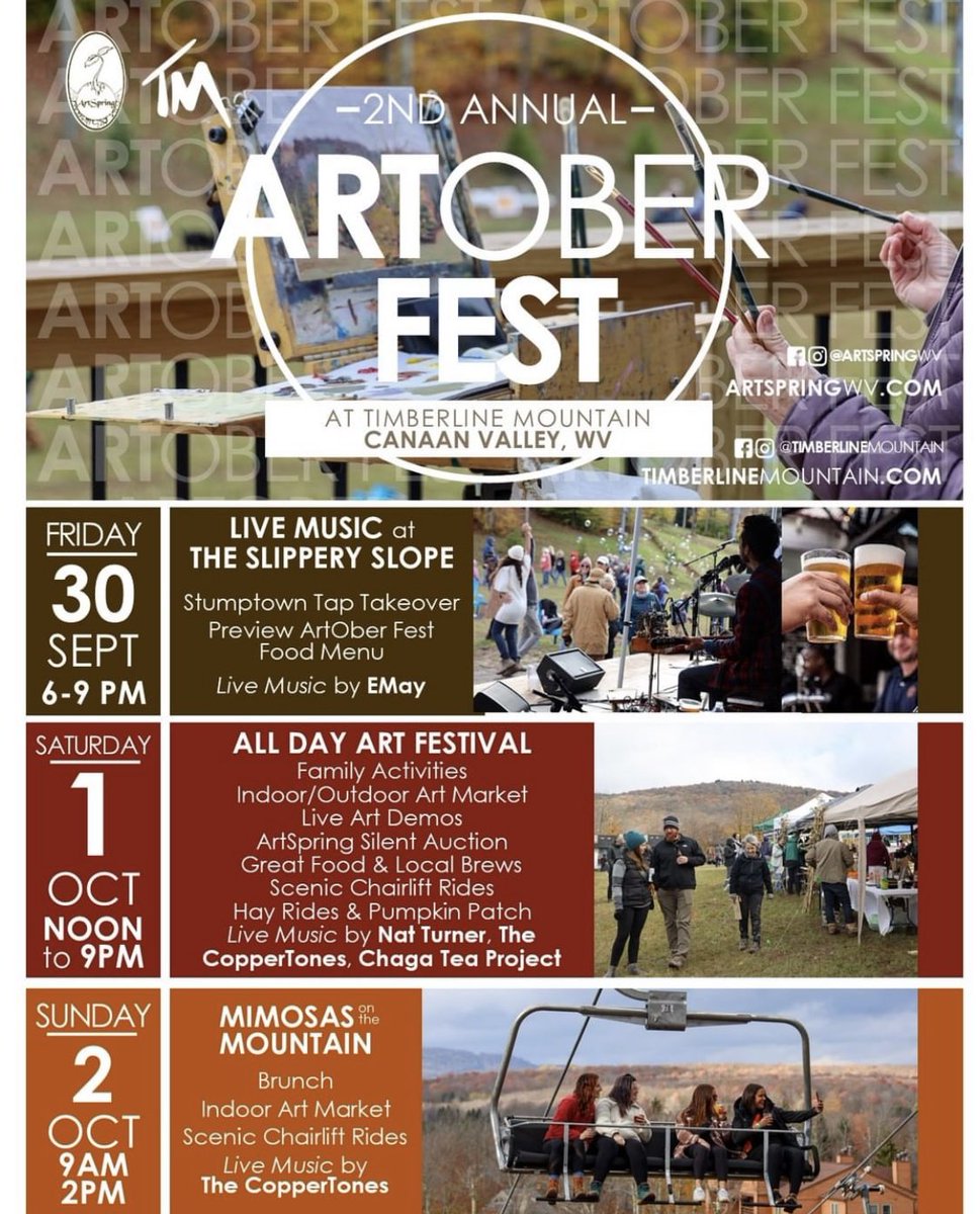 TuckerCounty_WV's tweet photo. Looking for a fun event in #canaanvalley this weekend?
The 2nd annual #ArtoberFest begins Friday evening and goes through Sunday.
#gettuckered https://t.co/4SDyMNhbEs