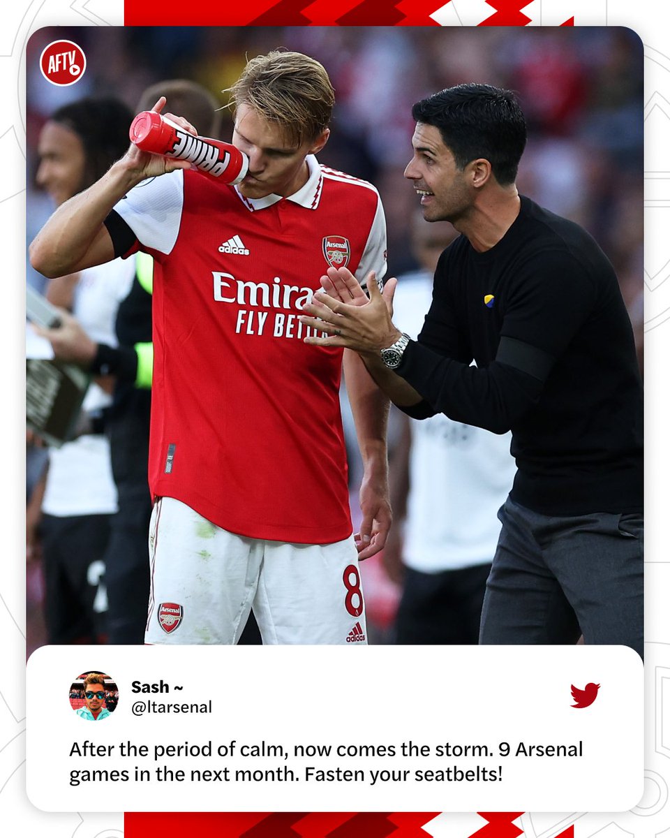 AFTVMedia's tweet photo. Arsenal are about to begin a run of nine games in 30 days in October. An average of a game every three days. 🔴

#AFC #Arsenal https://t.co/RzUlOl1dEc