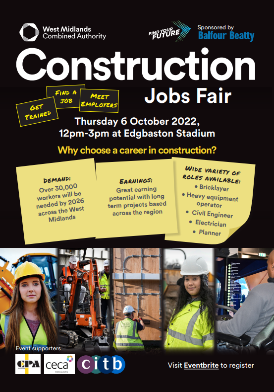 ServiceLeaderBC's tweet photo. Find out about careers, training and apprenticeship opportunities in the construction sector at the 2022 Construction Jobs 

📅6 October 2022
📍Edgbaston Stadium

Book your place today https://t.co/keCfrADgiE https://t.co/bwxWLAYeRC