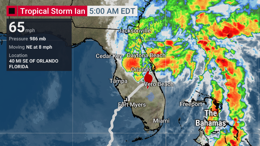 ColleenWeather's tweet photo. #Ian is still a powerful tropical storm this AM. It continues to make its mark across FL w/ eyes set on GA &amp; Carolinas. Ian will likely make another landfall in SC Fri PM. That means #stormsurge #wind #inlandflooding are concerns for places like #Charleston #Savannah #MyrtleBeach https://t.co/WZgBvEzPiP