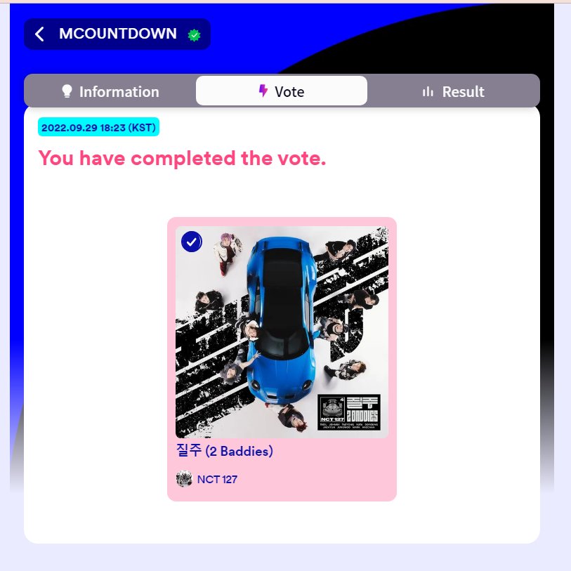 127voting's tweet photo. 📢 MNET PLUS LIVE VOTING

M Countdown live voting via Mnet Plus has started! NCTzens, go to the app now &amp; vote for #NCT127 '2 Baddies' using all your accounts. Let's still do our best. 🫡

Vote here: 👇🏻
🔗 https://t.co/bGmCDMtoT5

#NctzensSpeedUp
#NCT127_질주
@NCTsmtown_127 https://t.co/Qgg4A2kUE2