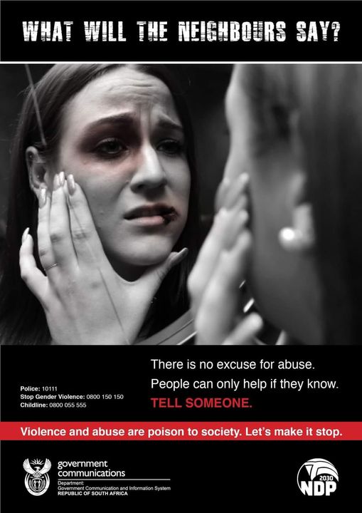 GovernmentZA's tweet photo. Let's work together in putting a stop to Gender Based Violence. No person should be treated like a punching bag. Violence and abuse are poisonous to society. Let's put a stop to #GBV. 
#StopGBV https://t.co/M4iHgqZPJ4