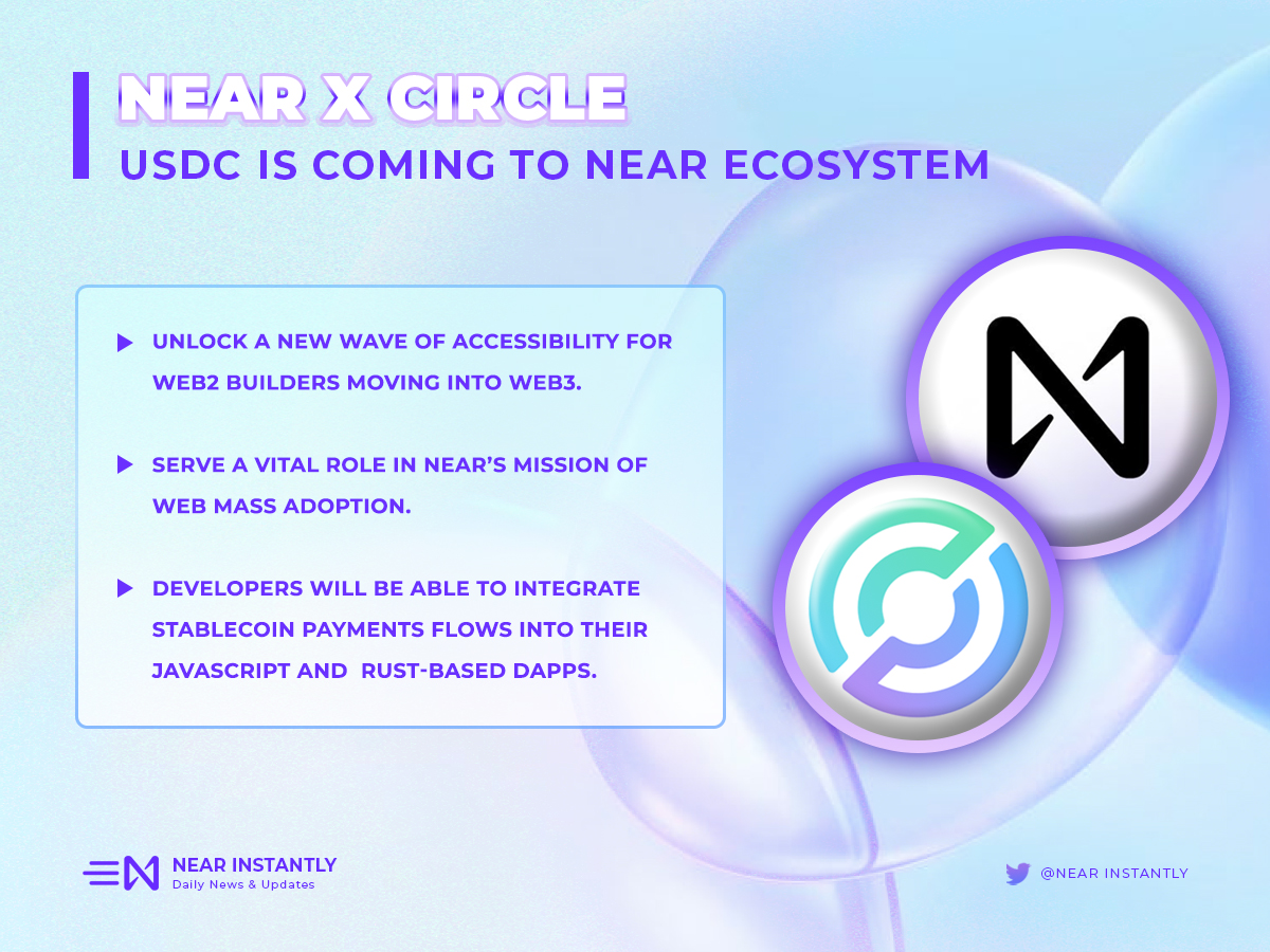 near_instantly_'s tweet photo. 📢BREAKING NEWS!!!
🤩 $USDC will be available on #NEAR.
🤝@NEARProtocol partners with @circlepay to bring the the world’s fastest-growing #StableCoin here.
👇For more details
➡️https://t.co/RcOazeLcZR⬅️ https://t.co/dUzeICUWBA
