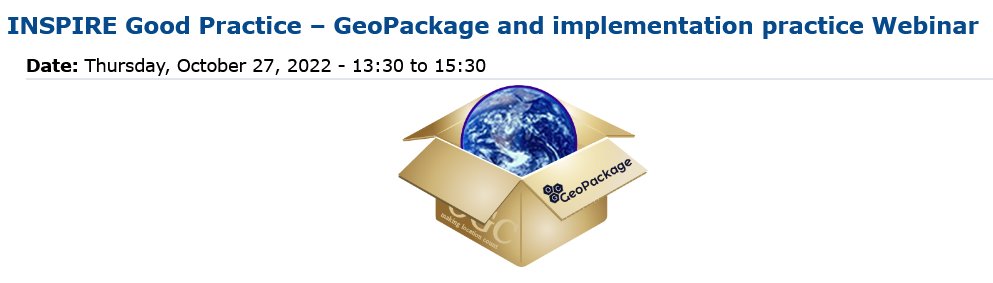 INSPIRE_EU (@inspire_eu) on Twitter photo INSPIRE Good Practices are approaches that facilitate & modernise data sharing in INSPIRE.
A candidate Good Pratice is <a href="/GeoPackage1/">GeoPackage</a>. If you are interested to see how it is integrated into the INSPIRE framework, don't miss the webinar on October 27:
🔗 europa.eu/!86rdjK INSPIRE Good Practices are approaches that facilitate & modernise data sharing in INSPIRE.
A candidate Good Pratice is <a href="/GeoPackage1/">GeoPackage</a>. If you are interested to see how it is integrated into the INSPIRE framework, don't miss the webinar on October 27:
🔗 europa.eu/!86rdjK