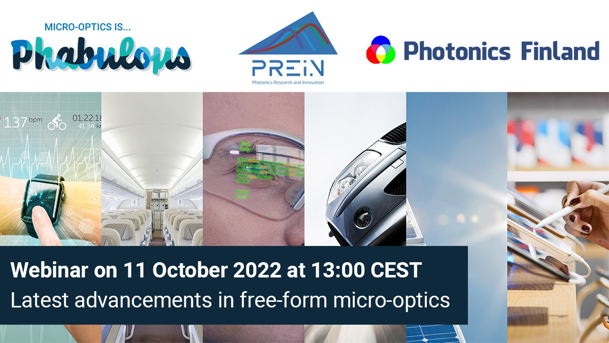 Join us for a #phabulous webinar on 'Latest advancements in free-form micro-optics' on 11 October 2022 at 13:00 CEST / 14:00 EEST. Register for free at photonics.fi/event/latest-a… This webinar is organised by @PhotonicsFin, @flagshipprein, and @PHABULOuS_eu #photonics #photonicsEU