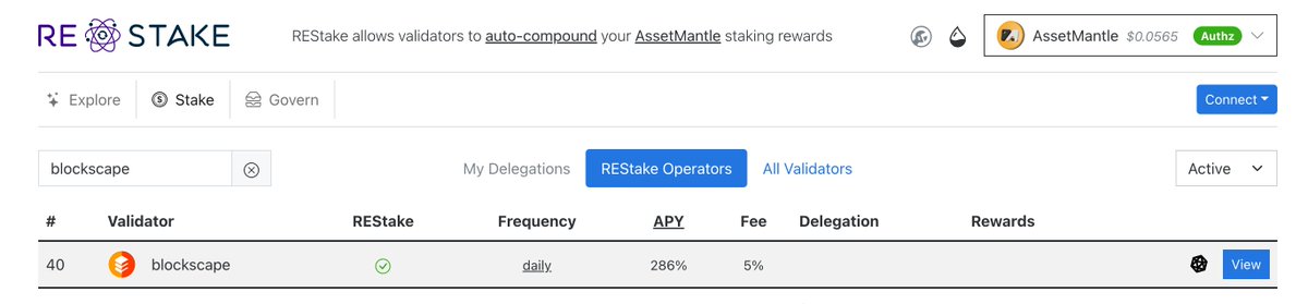 GM Mantlers!🧡
🔶
We just enabled auto-compounding via <a href="/eco_stake/">ECO Stake 🌱</a> on #AssetMantle resulting in a juicy APY of currently 286%✅💸📈
🔶
restake.app/assetmantle/ma… 
🔶
$MNTL #staking #rewards #auto #compounding #InterNFT #NFT #CosmosEcosystem #Cosmos #Web3 #DeFi #IBC