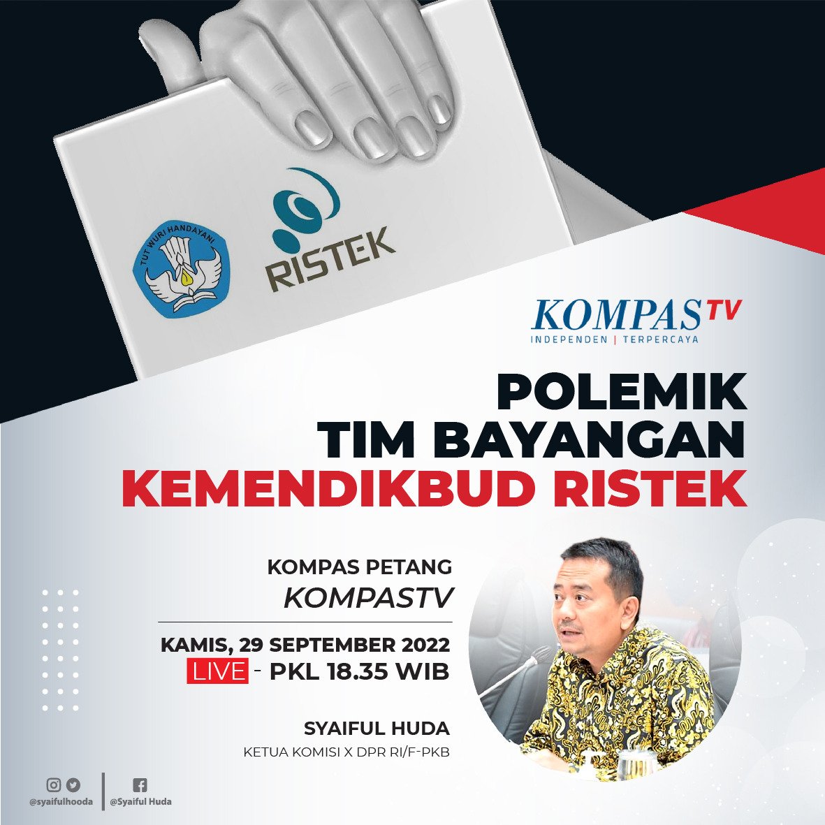 dpwpkbjabar's tweet photo. Reposted from @syaifulhooda "Jangan lewatkan bincang-bincang petang ini terkait βPOLEMIK TIM BAYANGAN KEMENDIKBUD RISTEKβ, live pukul 18.35 WIB hanya di @kompastv
#gusmuhaimin
#syaifulhuda
#gusmuhaiminpresiden2024 #cakimin #gusami #gusamiaja @cakimiNOW @DPP_PKB @SyaifulHooda https://t.co/LGNpnMvX78