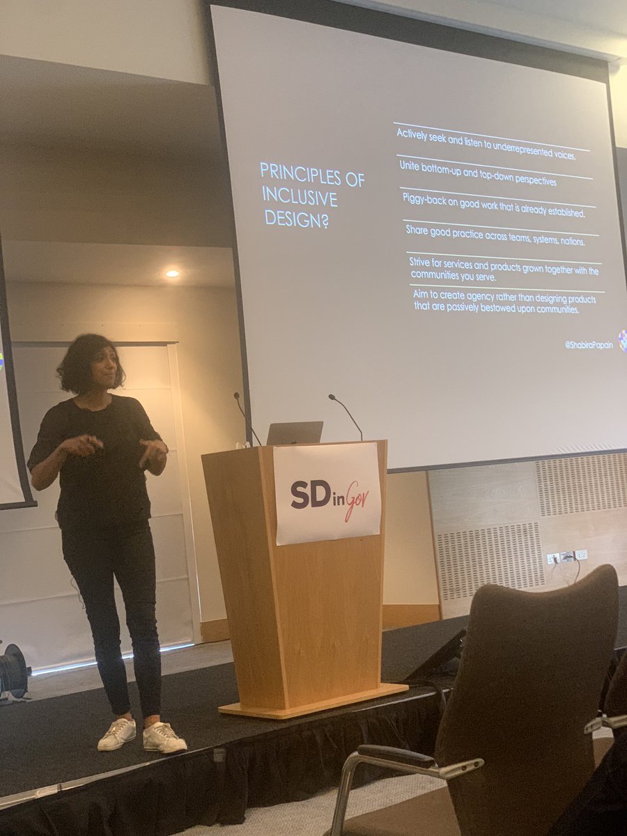 Listening to the best keynote by <a href="/ShabiraPapain/">Shabira</a> on our moral imperative to collaborate with the communities we are designing for. #SDinGov I’m committed to picking up the baton to embed this into our team.