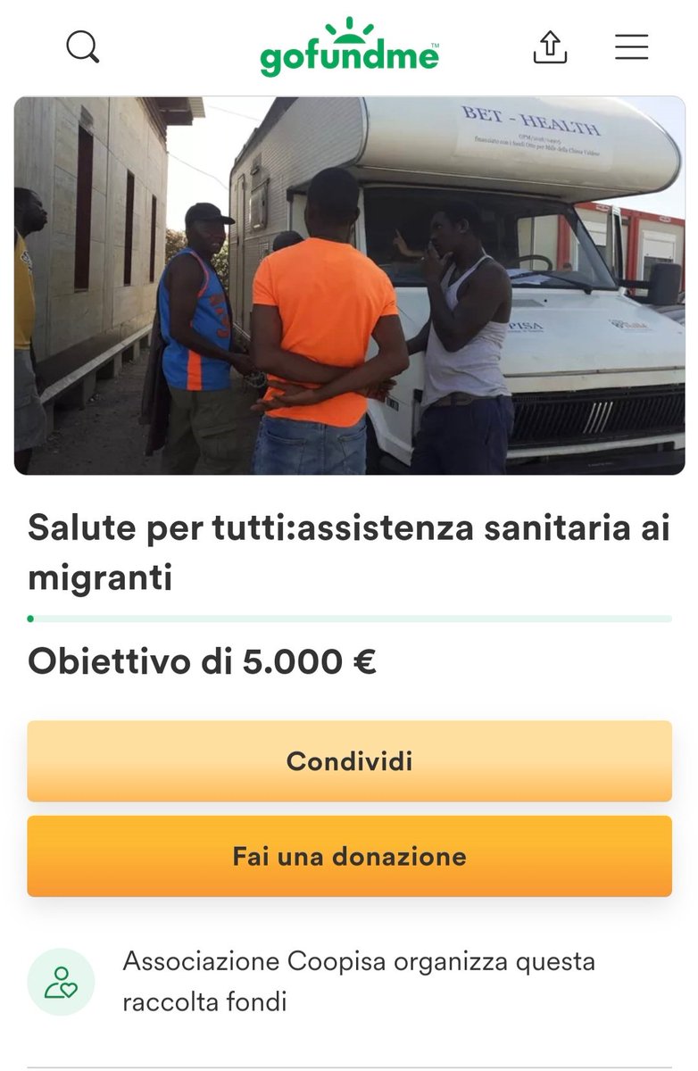 gofund.me/096524b4
Ecco il link per contribuire alla raccolta fondi promossa da Coopisa al fine di garantire la presenza del personale sanitario e la distribuzione di farmaci presso gli insediamenti informali di Rosarno, Taurianova e San Ferdinando.
#Donateandshare
Grazie 🙏