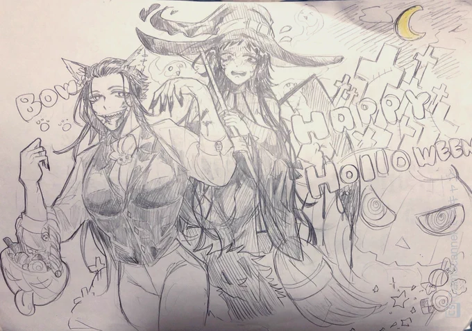 授業中に描いて友達に見せたら偉く気に入ってくれたハロウィン絵
奥の魔女ちゃん気にってくれたので別で新しく描いて差しあげたらすごい、飾るわとか今まででいちばん嬉しいとか言われて今めちゃくちゃに嬉しいし機嫌が有頂天
絵描きはみんなチョロ((( 