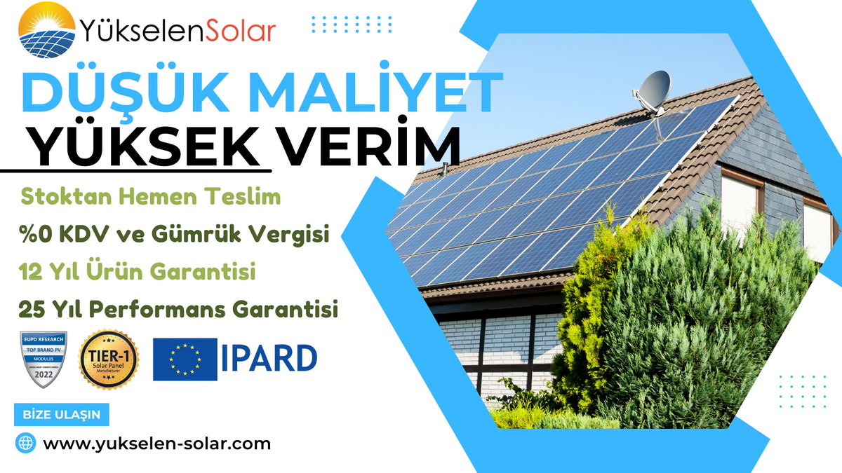 YukselenSolar's tweet photo. Düşük Maliyet, Yüksek Verim.
https://t.co/x3BKzJLdf2
#GES #güneş #panel #solar #güneşpaneli #güneşenerjisi #güneşenerjisisistemleri #tarımsalsulama #sürdürülebilirenerji #yenilenebilirenerji #elektrik #tasarruf #solarsystem #solarenergy #tkdk #ipard #enpi #proje #tier1 https://t.co/N5TYG2PLIN