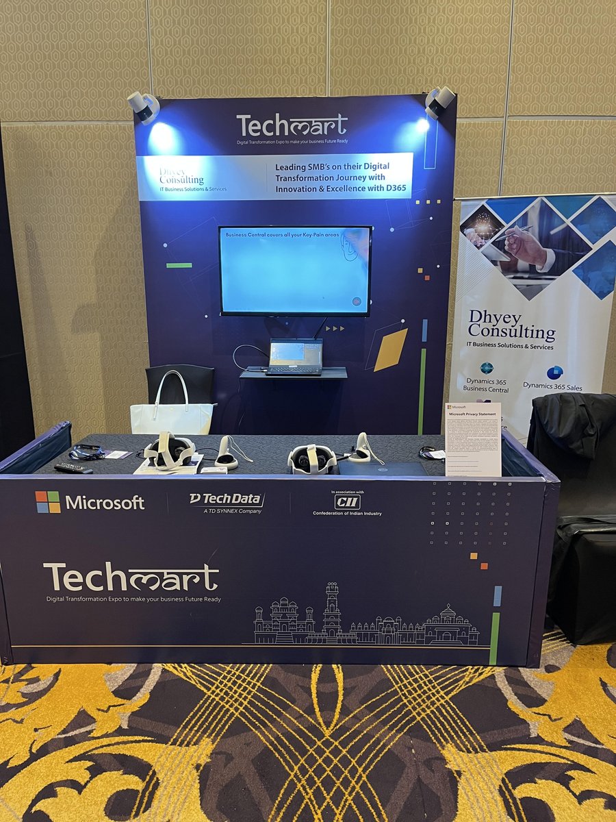 DhyeyConsulting's tweet photo. The "TechMart" Expo, organized by @Microsoft and @TechData, was an amazing experience for us. The event provided a great opportunity to interact with SMB owners &amp; help them reimagine their businesses using Virtual Reality.
#DhyeyConsulting #techmart #dynamics365 #businesscentral https://t.co/s5JurRlZtH