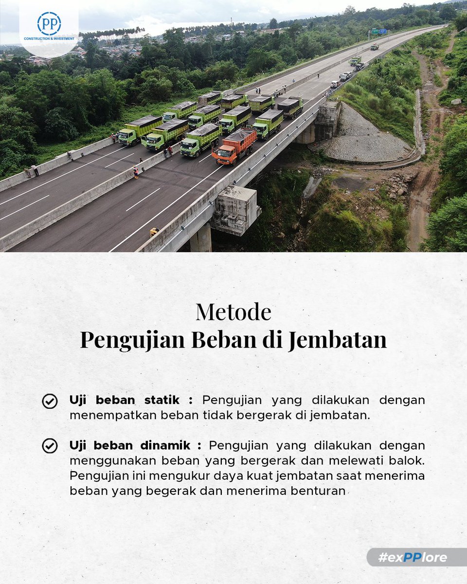 PTPP_ID's tweet photo. #SahabatPP sudah pernah dengar isitilah Loading Test belum?
Minggu ini Mimin mau sharing apa itu Loading Test dan apa saja metode pelaksanaannya nihh~
Yuk langsung kita #exPPlore bareng, Pengujian Beban di Konstruksi Jembatan!
#EmpoweringTheFuture https://t.co/fmwiszXtSd