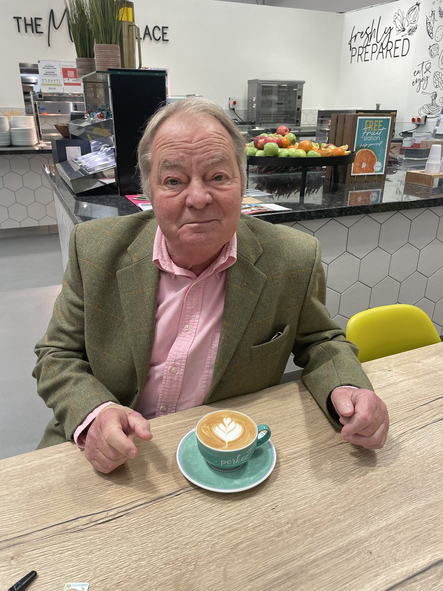 wendypbartlett's tweet photo. MR Mitchell back in the business. A great  @perkeecoffee first priority on a visit to @cateringbm site. Yay - great to have him actively  back in #bmfamily💚💜. Looking more like old self too. https://t.co/7zNdurWiXJ