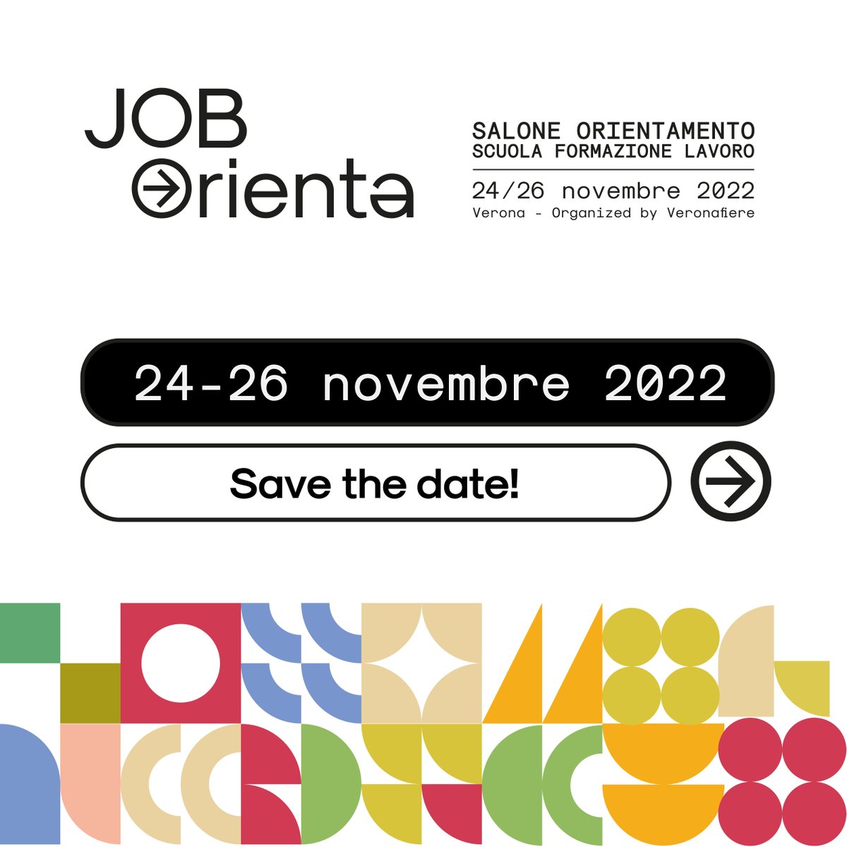Vieni a #joborienta! Ti aspettano più di 150 eventi e iniziative e oltre 400 #espositori da incontrare. Da giovedì 24 a sabato 26 novembre a Veronafiere. Ingresso gratuito previa registrazione online disponibile a breve. 
Save the date! joborienta.net/site/it/visita/ 
 @pressVRfiere
