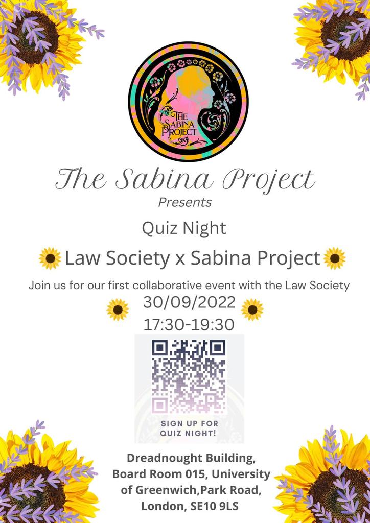 ForSabinaNessa's tweet photo. Meet us at Dreadnought room 015 for our first collaborative event with the uog law society. The event starts at 5:30 and there will be refreshments 🥳

We hope to see you there 🌻🌻

#gsu
#sabinaproject
#uoglawsociety
#quiznight
#collaborationevent https://t.co/4mTDlaSzb0