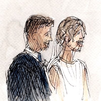 #NewProfilePic from the wonderfully talented <a href="/weddingsketcher/">MyWeddingSketcher</a>, capturing the moment perfectly as my HUSBAND <a href="/jamesowers/">James Owers-Bardsley</a> and I listened to the speeches🥂