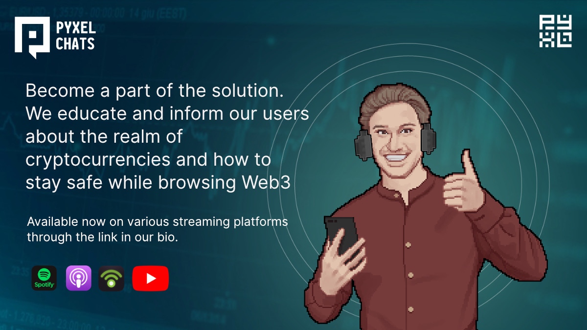 Our #PyxelChats #Podcasts are here to #educate all listeners and create fun, casual #engagement with our community! We want to #empower the digital world to make informed decisions when it comes to understanding #cryptocurrencies and the fundamentals of staying safe online. 🔊📰