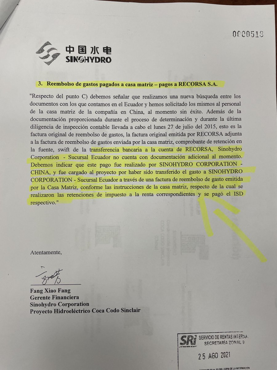 ATENCIÓN| Mi investigación confirmó que $54 millones pagados por Sinohydro en comisiones-sobornos (consultorías), fueron cargados al proyecto Coca Codo. Al menos $18 millones fueron a Recorsa de los amigos de ⁦<a href="/Lenin/">Lenín Moreno</a>⁩ y una parte a Ina Investment, de la familia de Moreno.