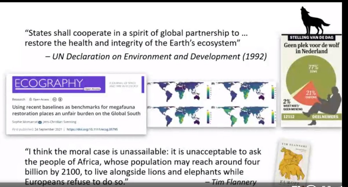 We have a legal and moral obligation to restore megafauna, and, as Europeans, an ethical obligation to reduce this burden on the Global South. 

Brilliant talk by <a href="/Arie_Trouwborst/">Arie Trouwborst</a> at the Rewilding Symposium today, building on brilliant work by @MonsarratS and <a href="/JCSvenning/">Jens Svenning</a>  👏👏
