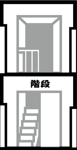 階段アイコンが斜め移動するものと勘違いしやすかったため、奥へと進んで折り返す階段のアイコンへと変更しました。 また、加工しやすいように文字なしマップなども用意しました。