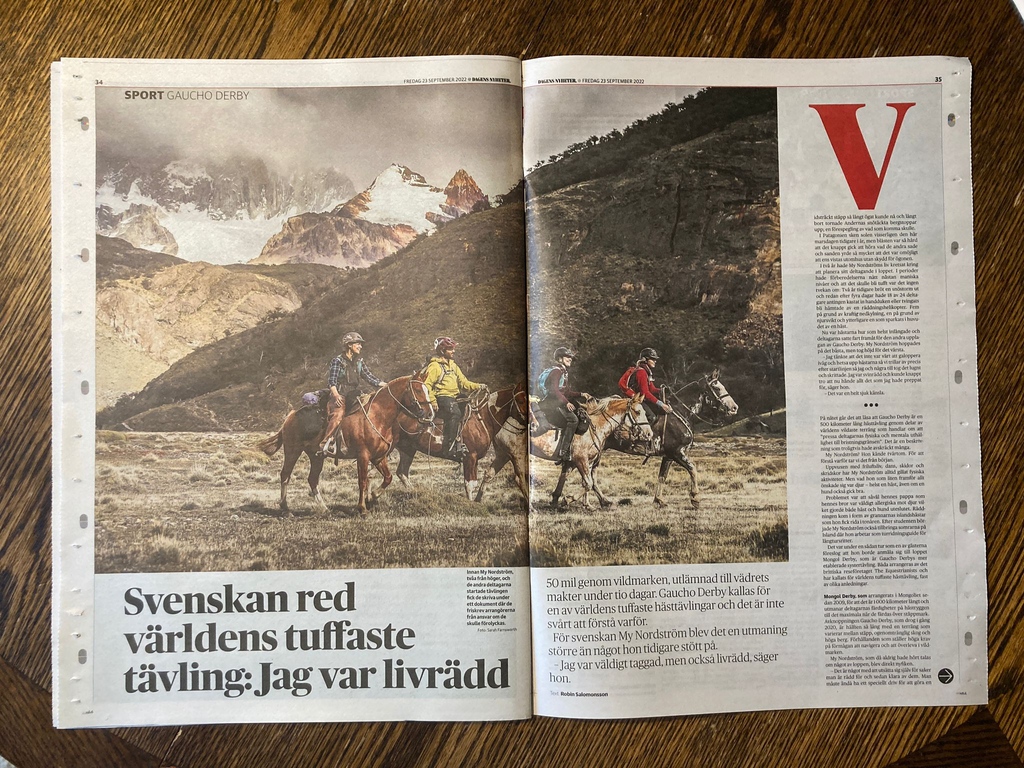 gauchoderby's tweet image. Coming at ya live, Gaucho Derby rider My Nordstrom is leading the press field this week.  Check out her latest feature in Sweden's largest morning newspaper- Dagens Nyheter.  Swedish followers grab a copy and have a read.

#GauchoDerby

Images by @Sarahfarnsworthfieldsports