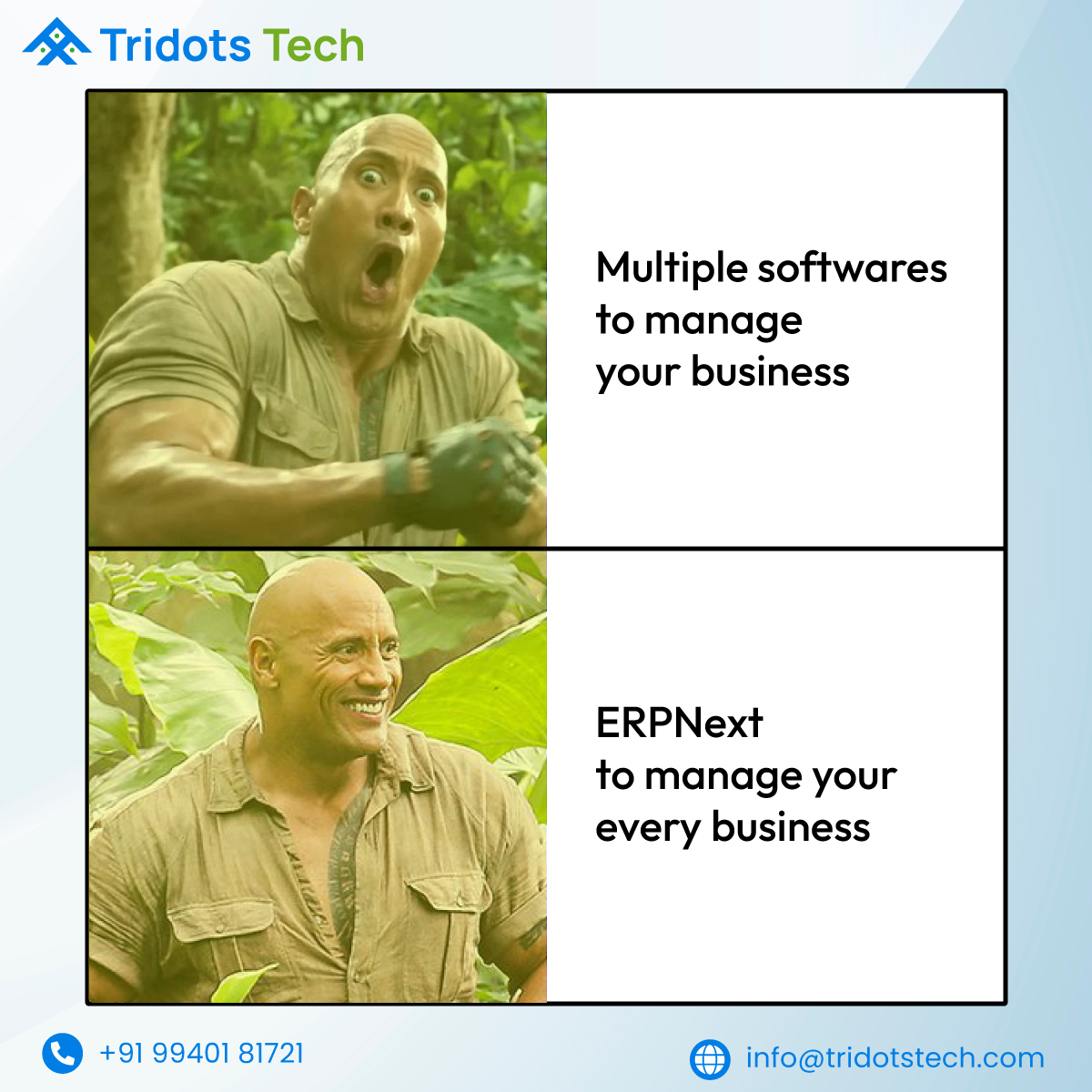 Tridots_tech's tweet image. Dwayne Johnson knows what he needs to run a successful business? Do you? Get your all-in-one ERPNext software solution with Tridots Tech now at affordable price.   

Call us @ +91 99401 81721

Visit our website: bit.ly/3UlLhQz

#ERPNextSoftware #Frappe #erpnext2022