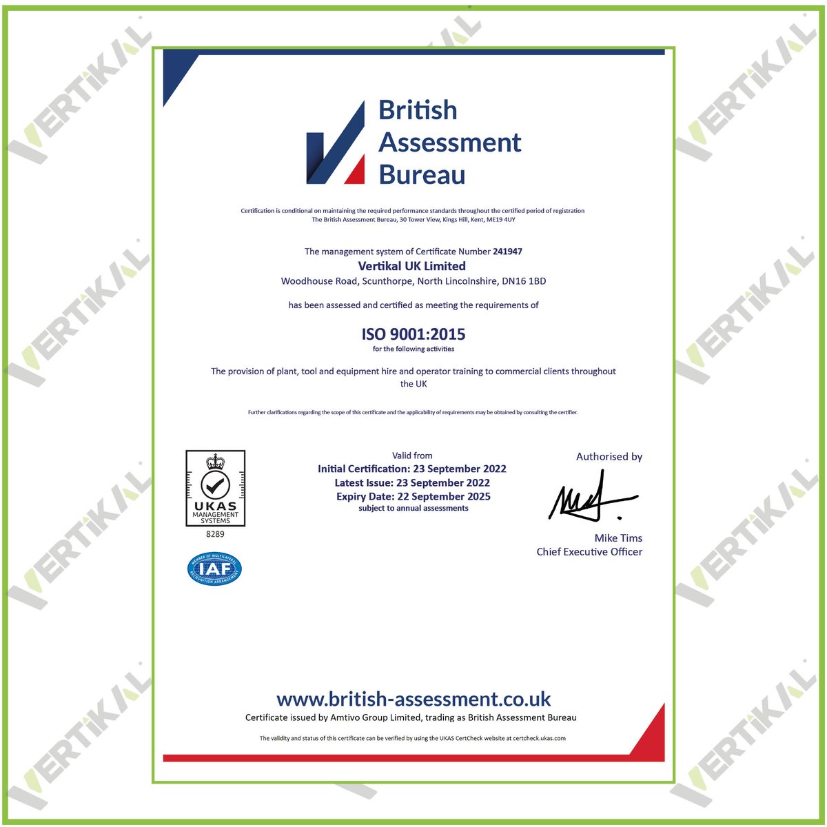 ✅ Our goal was to achieve ISO 9001 accreditation by September 2022 and we are so proud to announce that we have received our certificate ⭐️

#Vertikal #ISO9001 #QualityManagementSystems #InternationallyRecognised #Accreditation