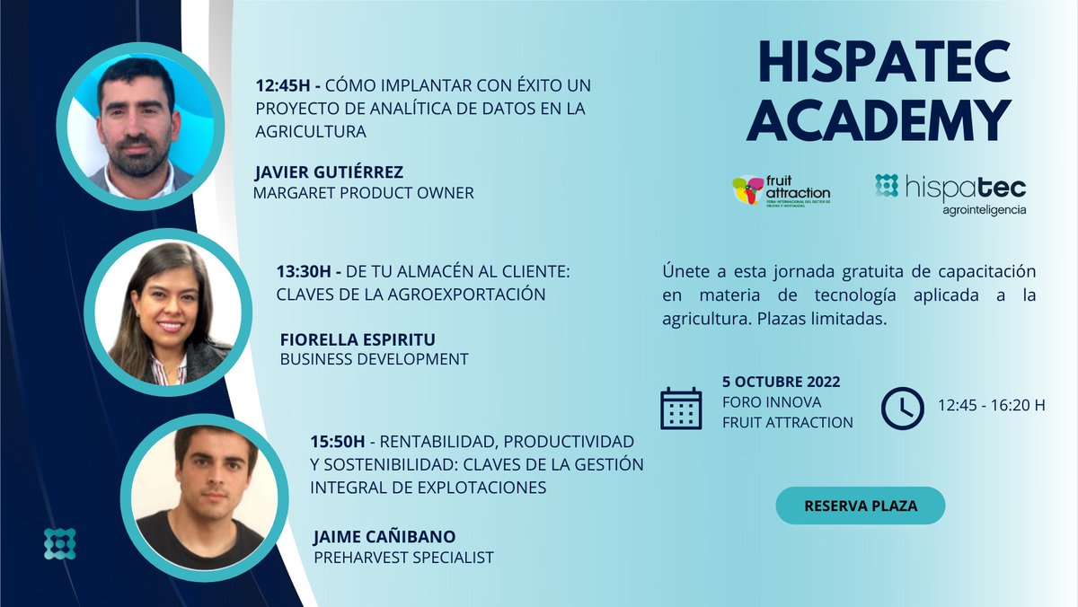 🔜 Desde <a href="/HispatecAGRO/">Hispatec</a> impartiremos talleres gratuitos de #digitalización en el ámbito #agrícola para los interesados de la comunidad #agroalimentaria durante la jornada del 5 de octubre en <a href="/FruitAttraction/">Fruit Attraction</a>.

¡INSCRÍBETE! Aforo limitado ⤵
lnkd.in/dBksqYvM