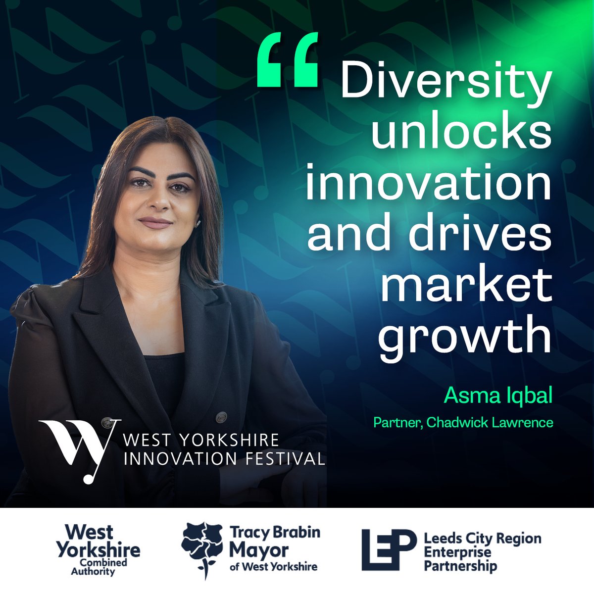 WYBizAndSkills's tweet photo. "I am proud to support the West Yorkshire Innovation Festival which hosts a week of events celebrating our region's success stories so far. ” says Asma Iqbal, Partner at Chadwick Lawrence.  
https://t.co/l20RPnYtPx https://t.co/ZdjKjWfDNz