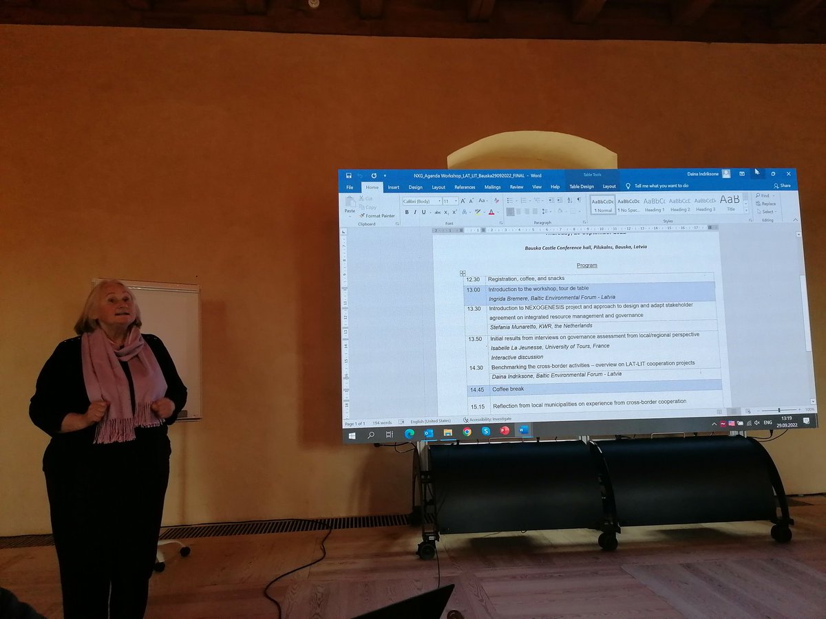 BEF_Latvia's tweet photo. 1st @NEXOGENESIS_eu Lielupe transboundary stakeholder workshop in Bauska (29.09.2022) is ON! Ingrīda Brēmere is welcoming participants. We start where  Lielupe starts. 🙂#WEFE #nexus #Lielupe #workshop https://t.co/01mm2o6O74