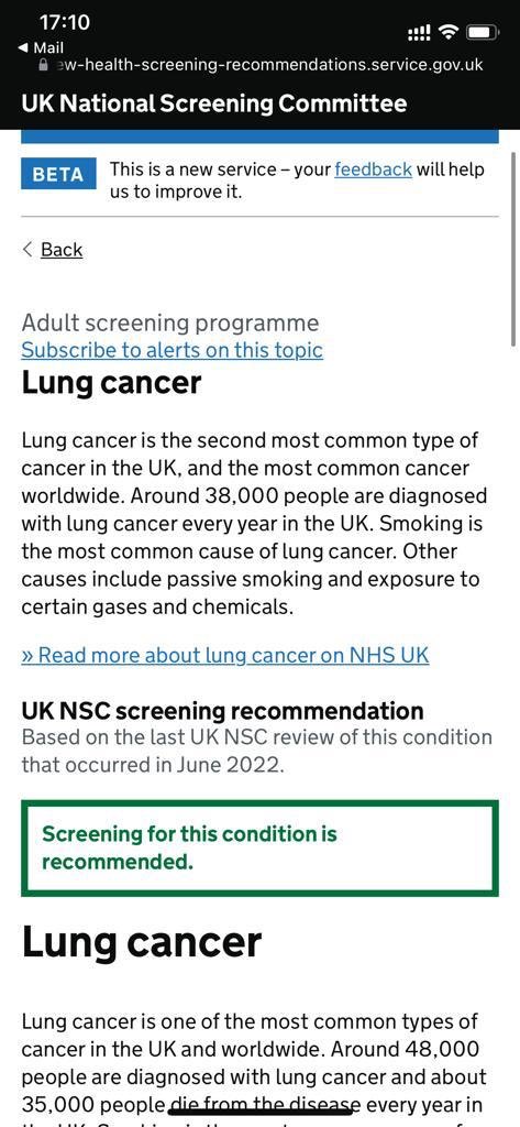 UKNSC recommends targeted lung cancer screening. A major step forward!