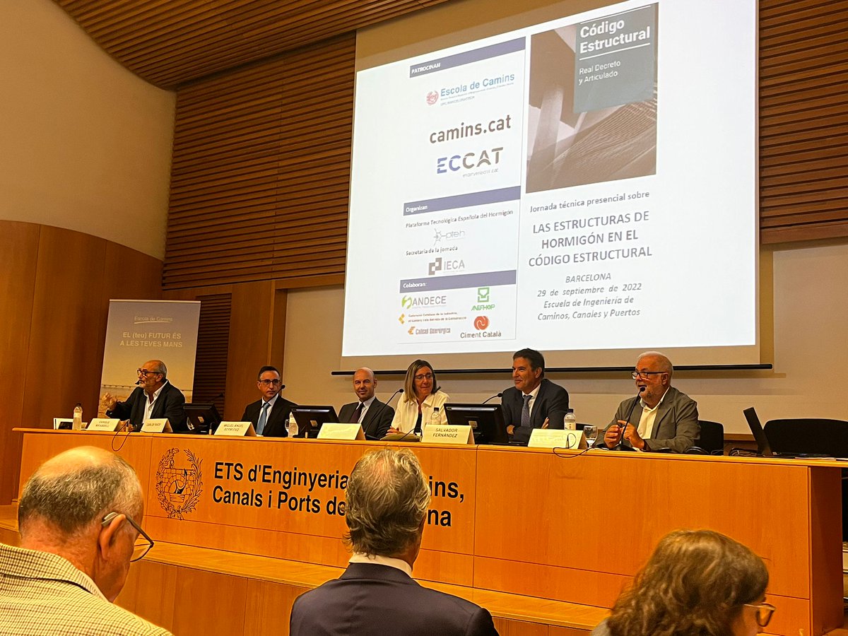 PTEHormigon's tweet photo. Hoy estamos en la Jornada de presentación del #CódigoEstructural en @EscolaCaminsUPC 📍Barcelona
¡Nos acompañan @caminscat, @CETOPCat, @andece_general, #ANEFHOP, #IECA @oficemen y #Calsider! https://t.co/uoSR4BTwgt