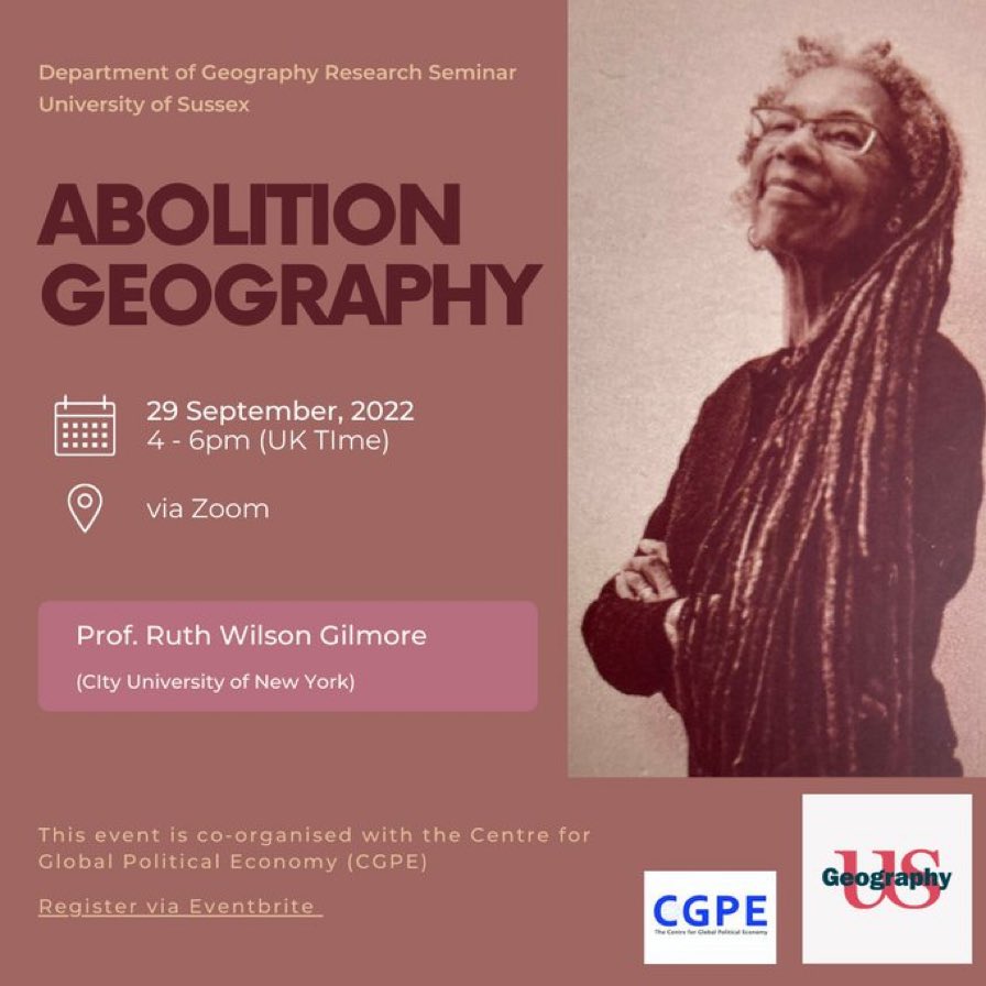 Today 💜✊🏽✊🏼✊🏿
Ruth Wilson Gilmore on #AbolitionGeography. Inscription is still open and 4 free. 17-19pm CET

eventbrite.com/x/abolition-ge…