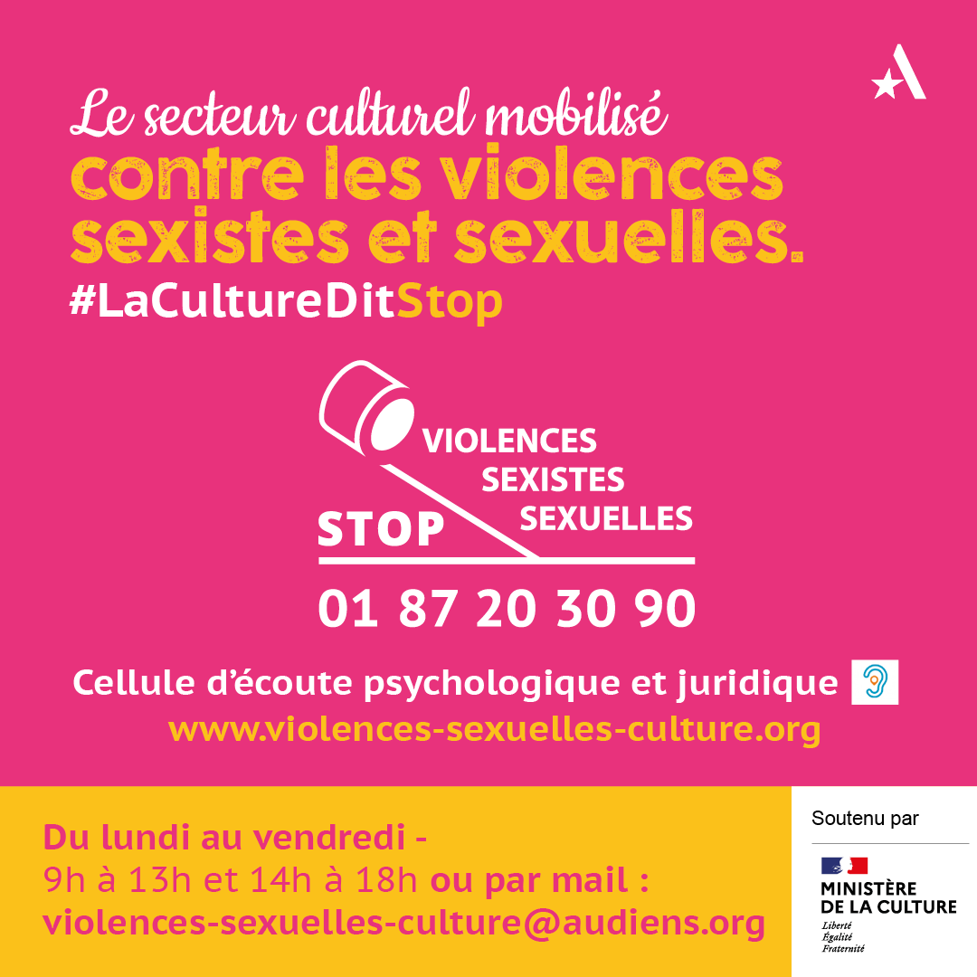 GroupeAudiens's tweet image. 5 ans près #MeToo, le secteur culturel est toujours mobilisé !
🔴 Au sein des rédactions, à la tv, au théâtre … Les #VHSS doivent cesser. 
Vous êtes victime de violences sexistes et sexuelles sur votre lieu de travail ?

Contactez la cellule d’écoute 👇
bit.ly/3y47h8R