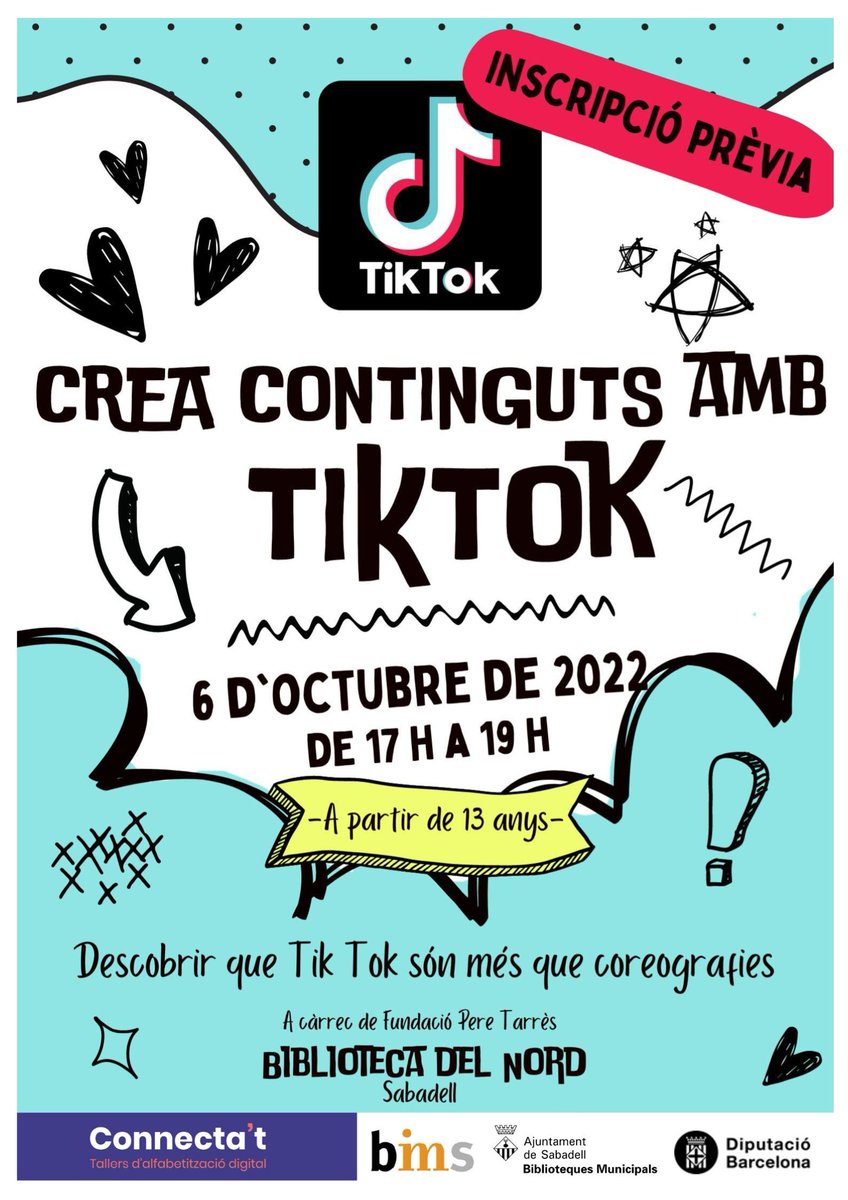 CREA CONTINGUS AMB TIK TOK!
📌Biblioteca del Nord
🗓️6/10
🕓17h
A càrrec de <a href="/Fundperetarres/">Fundació Pere Tarrés</a> 
Inscripcions 👉docs.google.com/forms/d/e/1FAI…