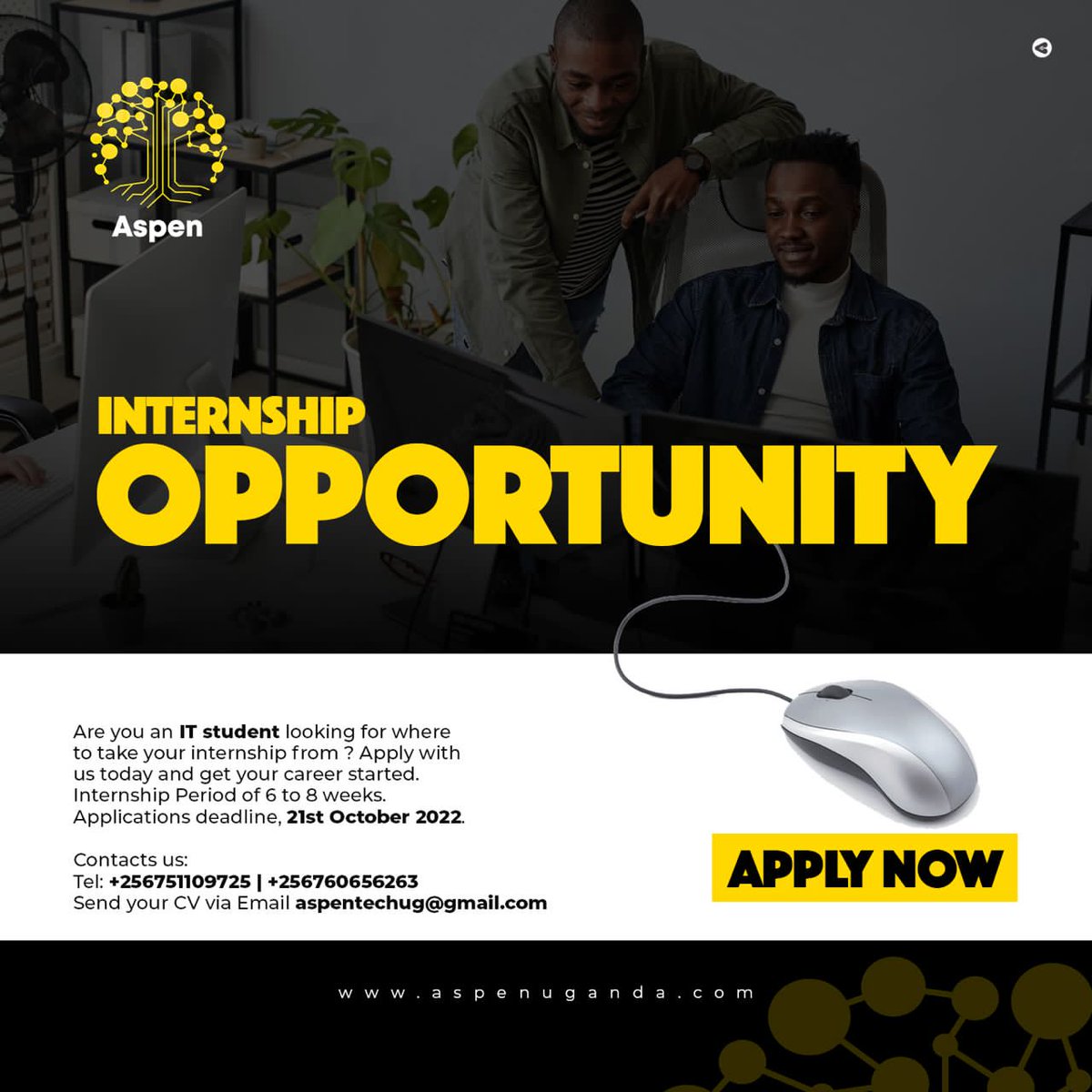aworivivianm's tweet photo. Internship opportunity @aspen_ug . https://t.co/3w5xe6Upbu