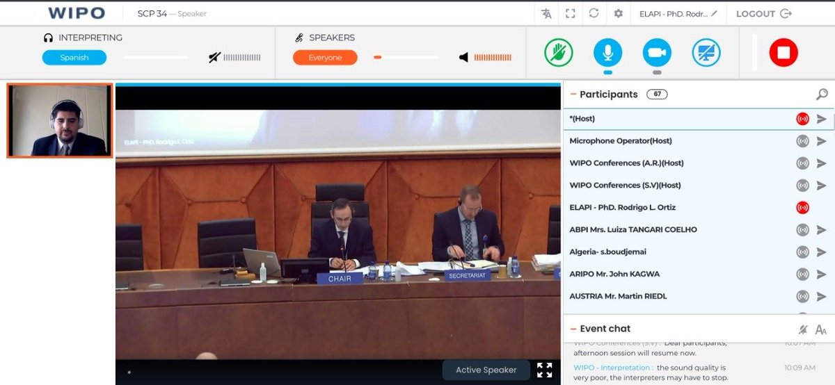 SomosELAPI's tweet photo. Nuestro jefe de delegación, @RodrigoLOrtiz , tomó la palabra en el #SCP de @WIPO para expresar nuestra postura conforme a la calidad de las #Patentes. #ELAPIenSCP https://t.co/54bKdy1YDF