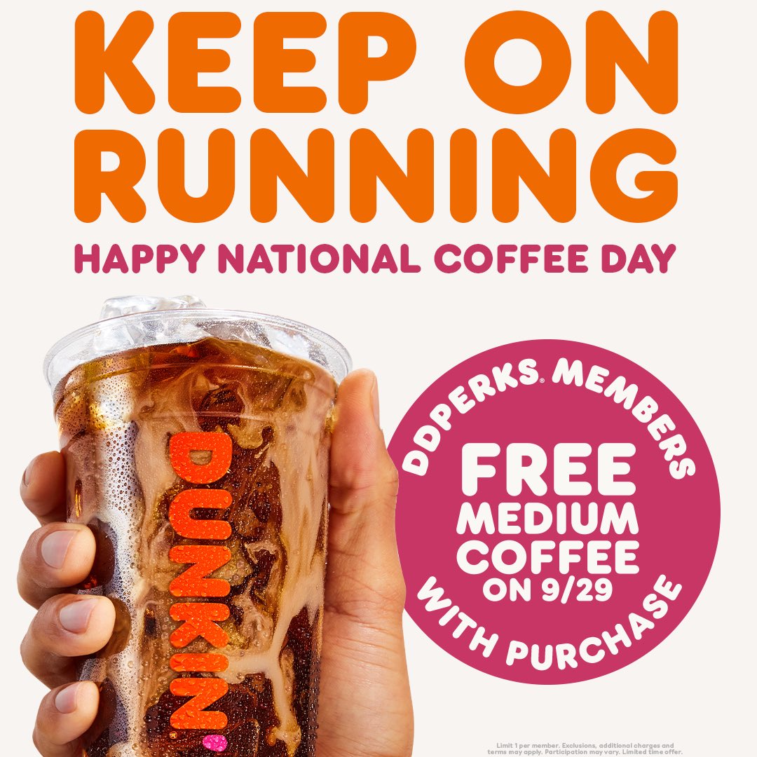 Here’s to your hustle! <a href="/dunkindonuts/">Dunkin'</a> rewards members, enjoy a free medium hot or iced coffee with any Dunkin’ purchase today (9/29)! Happy National Coffee Day! #dunkinpvd #dunkinprov