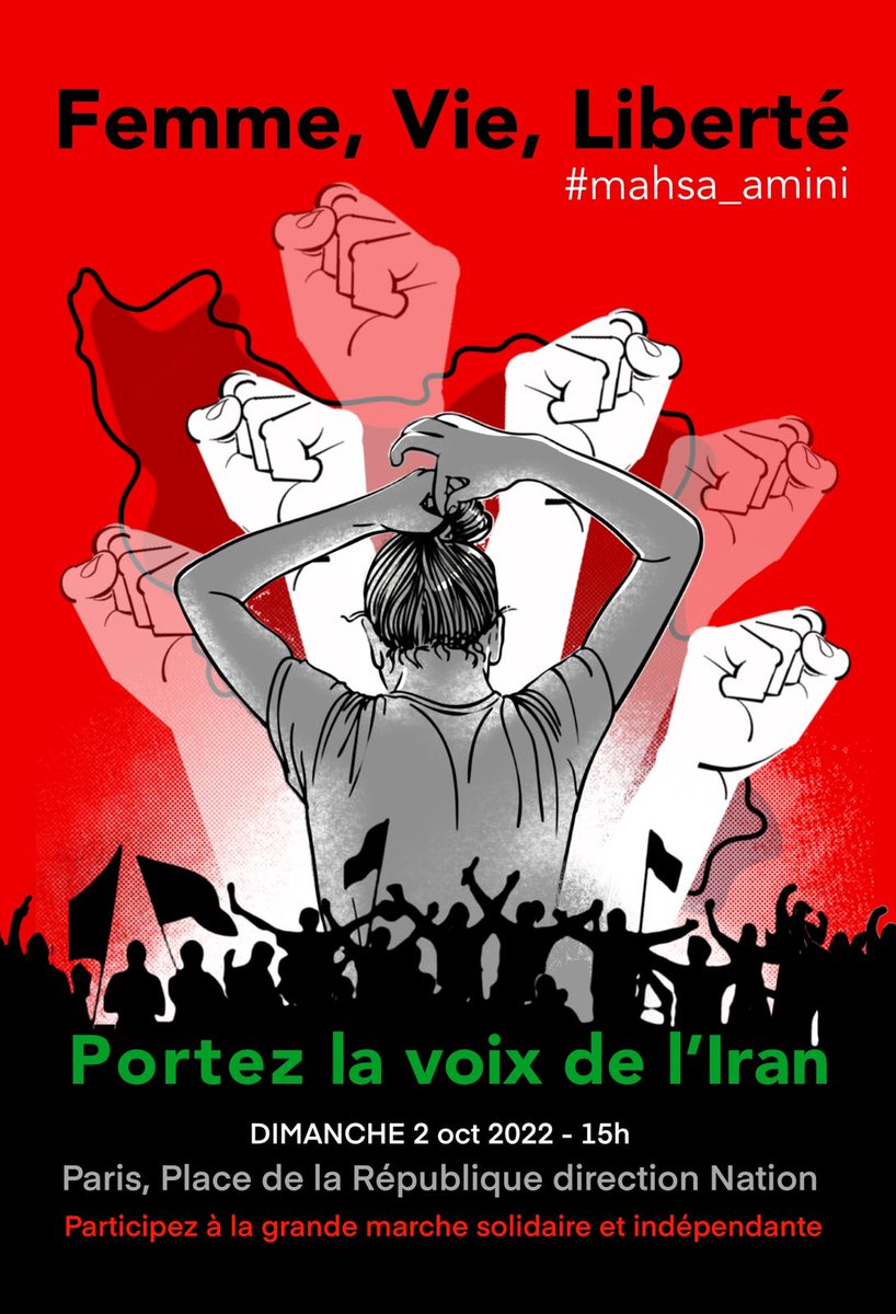 #MahsaAmini | Rassemblement mondial ce weekend en soutien aux femmes et hommes d'#Iran qui affrontent les armes à feu pour leur liberté ▶️ dimanche 02 octobre à Paris cc <a href="/AlinejadMasih/">Masih Alinejad 🏳️</a> 🔛 <a href="/Fondationfemmes/">Fondation des Femmes</a> <a href="/FemmesBA/">FBA</a> @FemmesduNum <a href="/FemmesAlpha/">FemmesAlpha</a> <a href="/f_inge/">Femmes Ingénieures</a> <a href="/FCEFrance/">FCE France</a> <a href="/ONUFemmesFR/">ONU Femmes France</a>