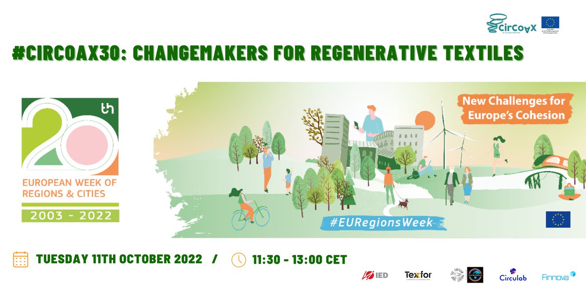 CirCoAx_'s tweet photo. 🔝SAVE THE DATE🔝
#EURegionsWeek 

Our #CirCoAX30 will exchange ideas in a virtual panel that promotes cross-border cooperation. 
Get some inspiring ideas on their regional perspectives of #fashion &amp; #textile industries! 

🗓11/10
🕒11:30h CEST

 ✍ https://t.co/tVQ2E82p5g https://t.co/ndOccnvJjC