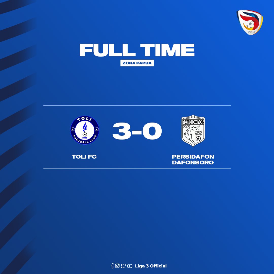 ➡️Hasil Pertandingan 

- Counterpain Liga 3 Jateng 2022 - Lanjutan Pekan #2
- Liga 3 zona Papua