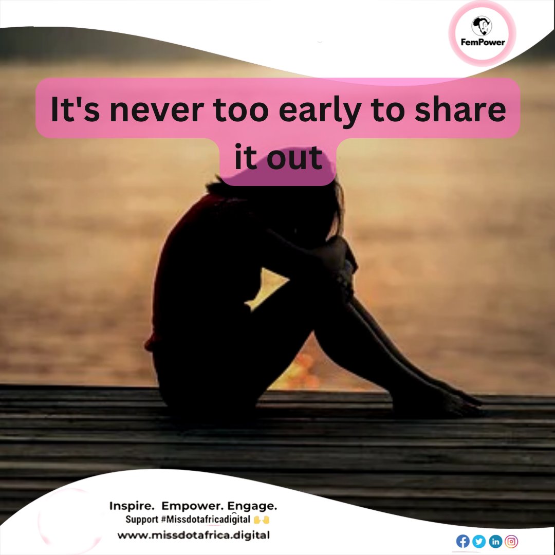 MissdotAfrica's tweet photo. Its never too early to share out that problem! Don't wait till its too late to repair the broken challenges!
Follow @FemPower
Like, share, comment
#engage #inspire #SheTechsCharge #missdotafricadigital #womenempowerment #facts https://t.co/u0l2GthD7S