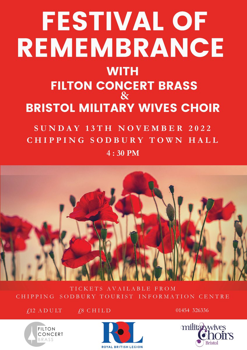 We are so excited to be singing again with <a href="/FiltonBrass/">Filton Concert Brass</a>  for their Festival of Remembrance, please see booking details below.
See you there.....