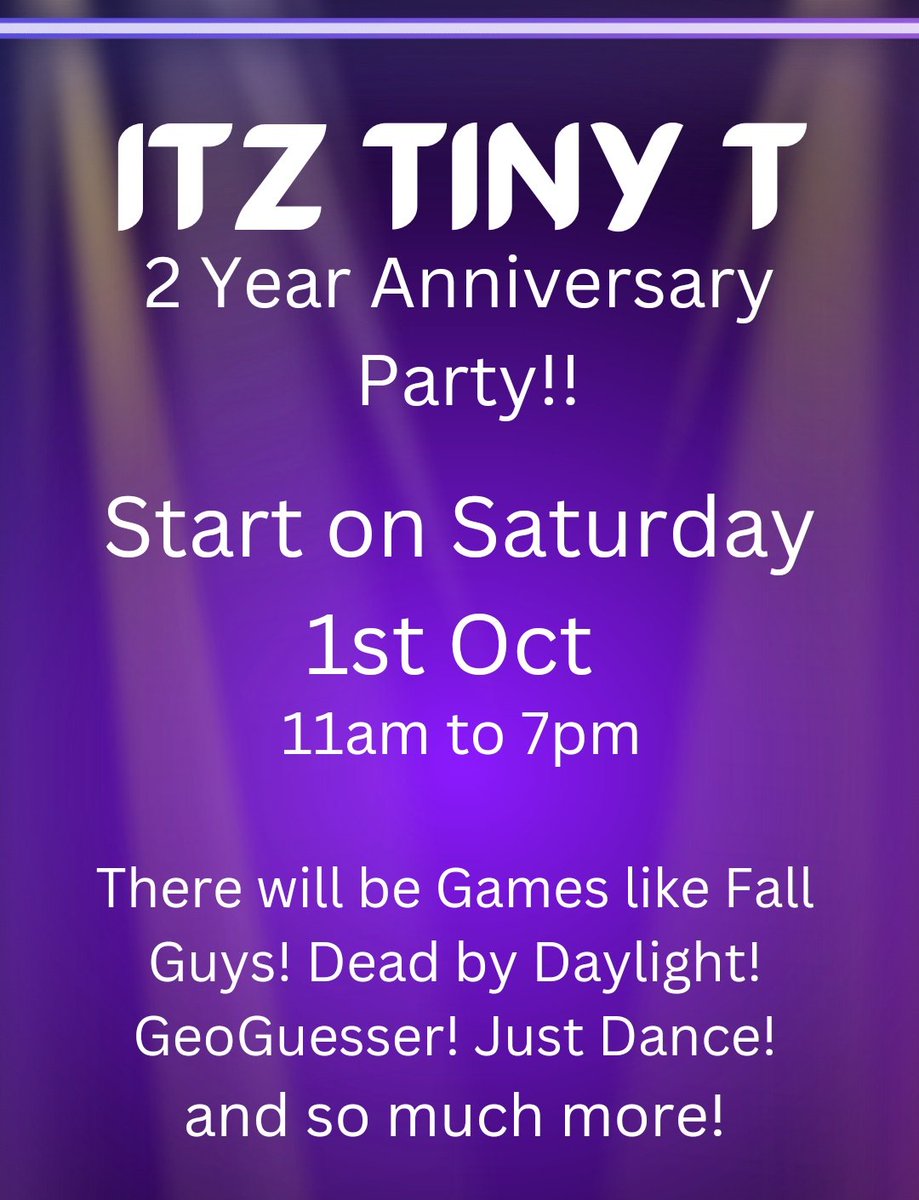 ItzTinyT_TTV's tweet photo. I can't believe it's been 2 years! Where has the time gone? 2 years later, I have had the opportunity meet some incredible streamers and made lifetime friends. Raised over £3,000 for 7 different amazing charities. Now it's time to celebrate! PATY TIME!! #twitch #TwitchStreamers https://t.co/hShaOkCdiT