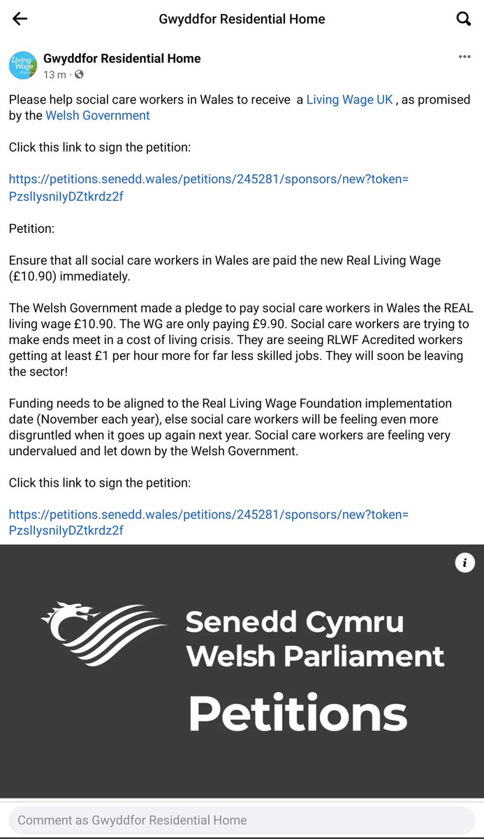 Please help social care workers in Wales receive the new <a href="/LivingWageWales/">Living Wage Wales</a> <a href="/LivingWageUK/">Living Wage Foundation</a> (£10.90) as promised to them by <a href="/WelshGovernment/">Welsh Government</a>

petitions.senedd.wales/petitions/2452…