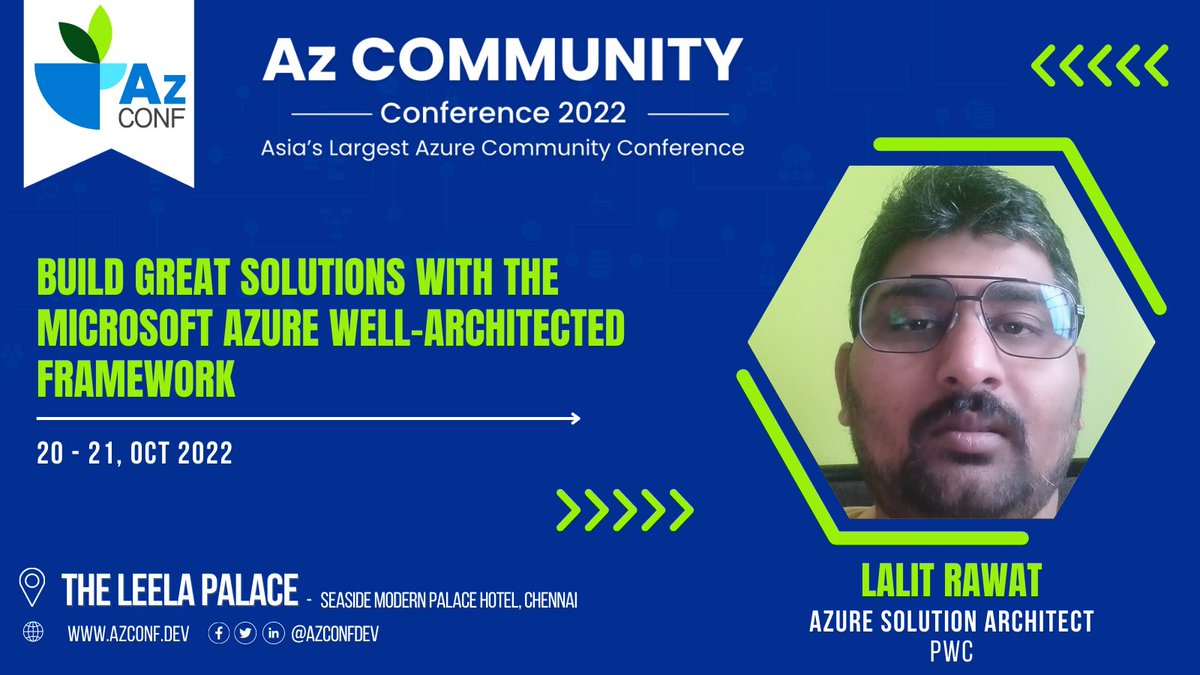 TechXConf (@techxconf) on Twitter photo Join <a href="/lalit01rawat/">Lalit Rawat</a> to learn about "Build great solutions with the Microsoft Azure Well-Architected Framework" @ ๐๐ณ ๐๐จ๐ฆ๐ฆ๐ฎ๐ง๐ข๐ญ๐ฒ ๐๐จ๐ง๐๐๐ซ๐๐ง๐๐ ๐๐๐๐ on ๐๐๐ญ๐จ๐๐๐ซ ๐๐-๐๐, ๐๐๐๐ at Chennai.
Register Now : azconf.dev/register
#AzConf2022 #AzConf Join <a href="/lalit01rawat/">Lalit Rawat</a> to learn about "Build great solutions with the Microsoft Azure Well-Architected Framework" @ ๐๐ณ ๐๐จ๐ฆ๐ฆ๐ฎ๐ง๐ข๐ญ๐ฒ ๐๐จ๐ง๐๐๐ซ๐๐ง๐๐ ๐๐๐๐ on ๐๐๐ญ๐จ๐๐๐ซ ๐๐-๐๐, ๐๐๐๐ at Chennai.
Register Now : azconf.dev/register
#AzConf2022 #AzConf