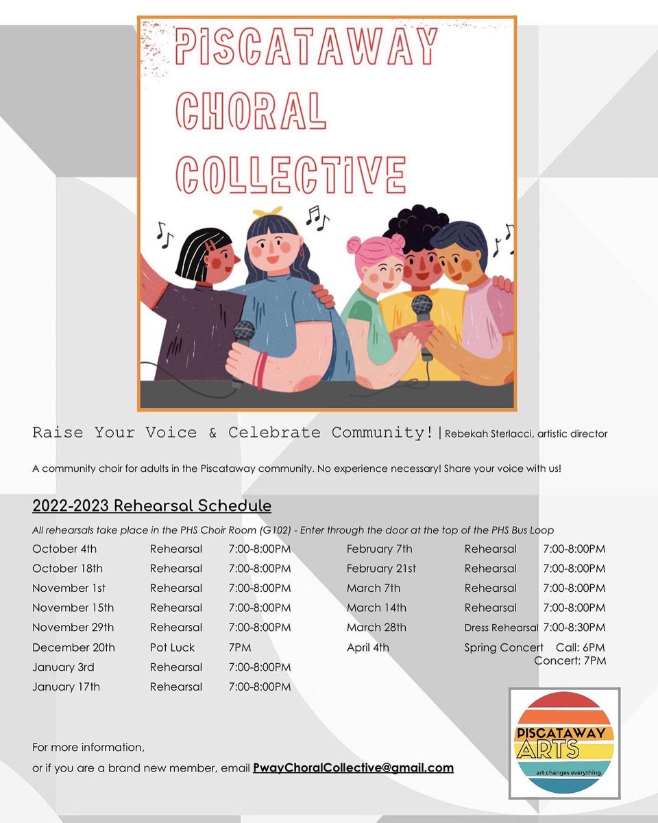 First rehearsal is next Tuesday, 10/4 at 7pm in the PHS choir room! No cost, no audition, just community in song! If you are an adult who loves to sing, come join us!! #PwayArts