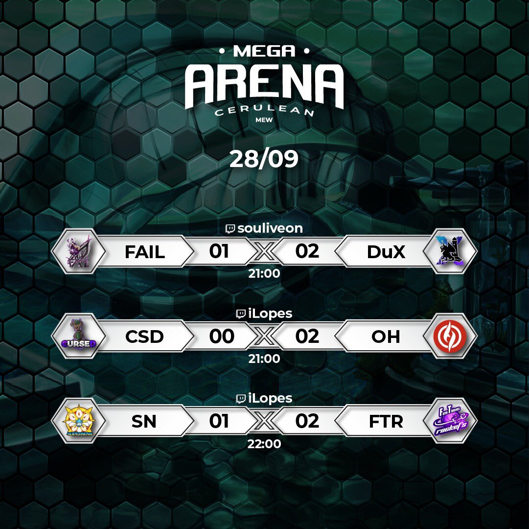xmgaesports's tweet photo. ⚔️ Confira os resultados dos confrontos de ontem pelo Circuito das Insígnias! 

Arceus:
Black Flag ⚔️ SNB Ghost
SNB Ghost ⚔️ The Empire
DarkVoid ⚔️ @soaunitesquad 

Mew:
@FatalIlusion ⚔️ @DragoUniteE_S (X)
Cursed Squad ⚔️ @overheatbr_ 
@SupernovaUnite ⚔️ @Farm_Thieves (Rocket’s) https://t.co/jOcfRIhE7C