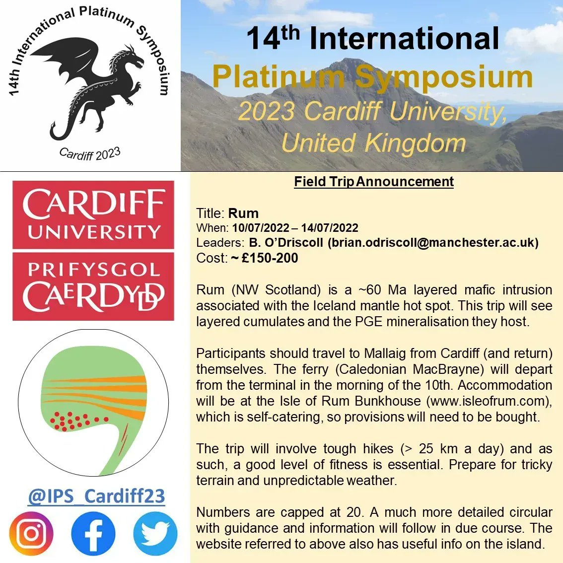 🔔 FIELD TRIP ANNOUNCEMENT 🔔 Rum Intrusion, Scotland hosted by Brian O'Driscoll. Approx dates and costs here, stay tuned for updates!